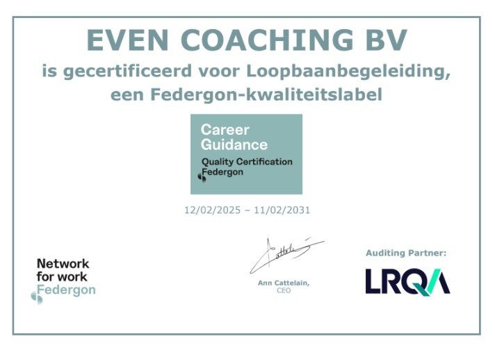Het Federgon-kwaliteitslabel van Even Coaching BV